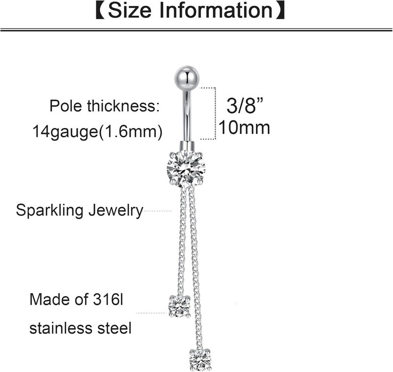 QWALIT Belly Button Rings 14G Surgical Steel Belly Rings CZ Opal Navel Piercing Jewelry for Women Girls 3/8" 10mm Silver Rose Gold - Image 2